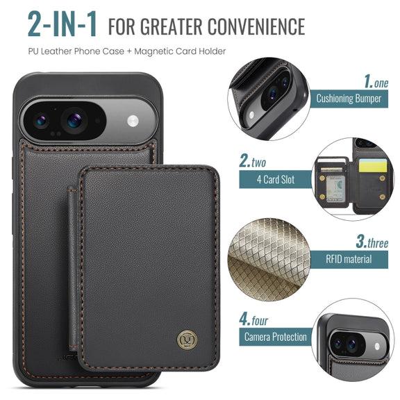 For Google Pixel 9 / 9 Pro JEEHOOD J05 Business Magnetic Style RFID Leather Phone Case(Black)