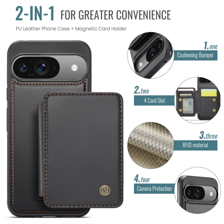 For Google Pixel 9 / 9 Pro JEEHOOD J05 Business Magnetic Style RFID Leather Phone Case(Black)
