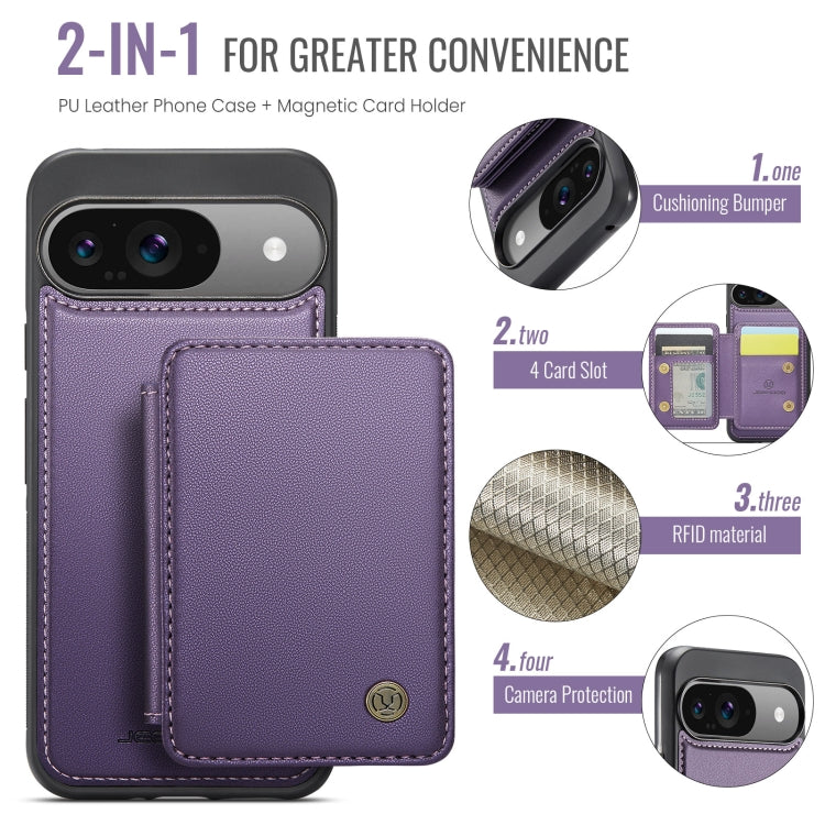 For Google Pixel 9 / 9 Pro JEEHOOD J05 Business Magnetic Style RFID Leather Phone Case(Purple)