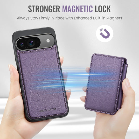 For Google Pixel 9 / 9 Pro JEEHOOD J05 Business Magnetic Style RFID Leather Phone Case(Purple)