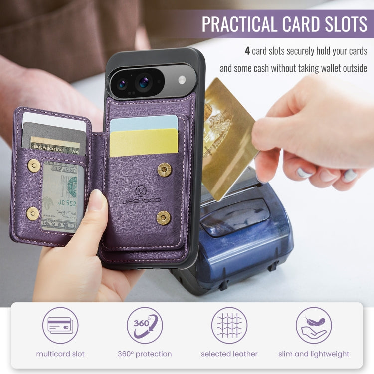 For Google Pixel 9 / 9 Pro JEEHOOD J05 Business Magnetic Style RFID Leather Phone Case(Purple)