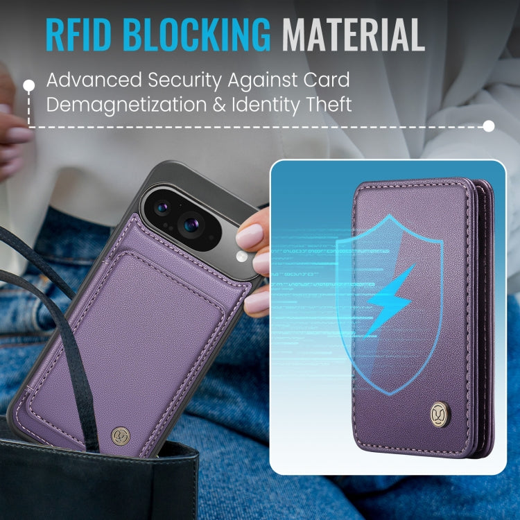 For Google Pixel 9 / 9 Pro JEEHOOD J05 Business Magnetic Style RFID Leather Phone Case(Purple)