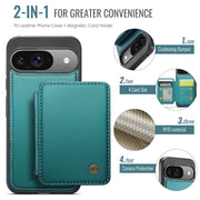 For Google Pixel 9 / 9 Pro JEEHOOD J05 Business Magnetic Style RFID Leather Phone Case(Blue Green)