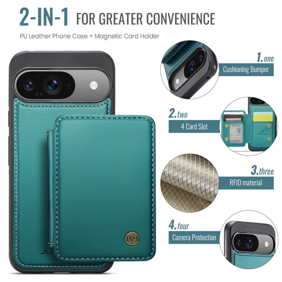 For Google Pixel 9 / 9 Pro JEEHOOD J05 Business Magnetic Style RFID Leather Phone Case(Blue Green)