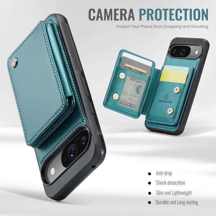 For Google Pixel 9 / 9 Pro JEEHOOD J05 Business Magnetic Style RFID Leather Phone Case(Blue Green)
