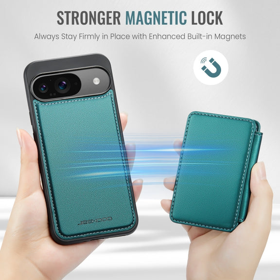 For Google Pixel 9 / 9 Pro JEEHOOD J05 Business Magnetic Style RFID Leather Phone Case(Blue Green)