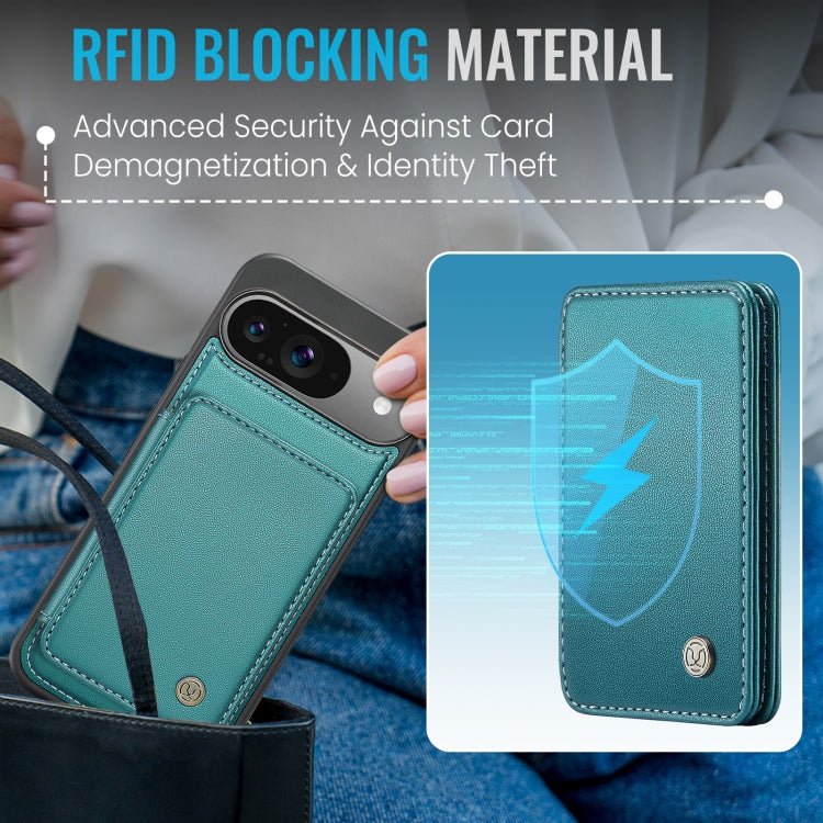 For Google Pixel 9 / 9 Pro JEEHOOD J05 Business Magnetic Style RFID Leather Phone Case(Blue Green)