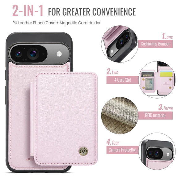 For Google Pixel 9 / 9 Pro JEEHOOD J05 Business Magnetic Style RFID Leather Phone Case(Pink)