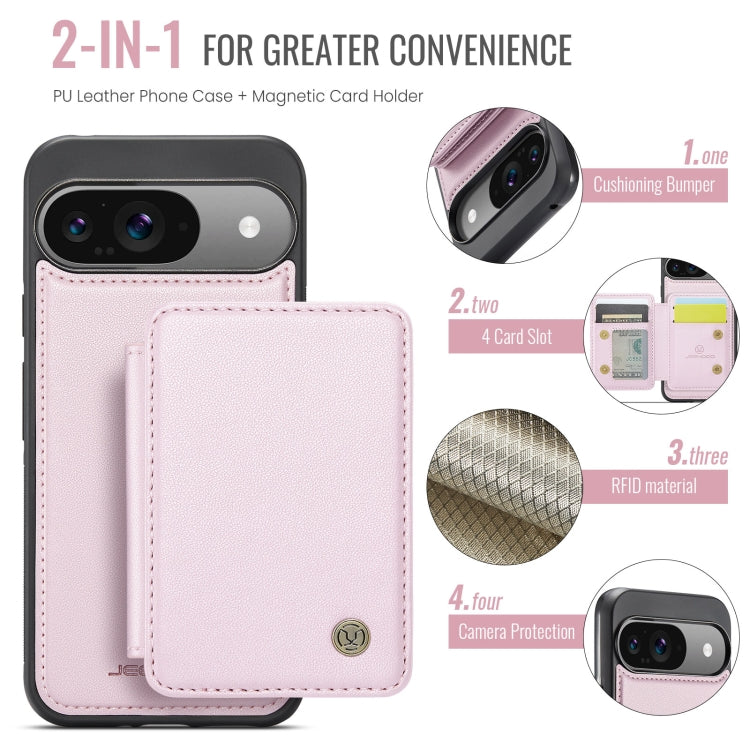 For Google Pixel 9 / 9 Pro JEEHOOD J05 Business Magnetic Style RFID Leather Phone Case(Pink)
