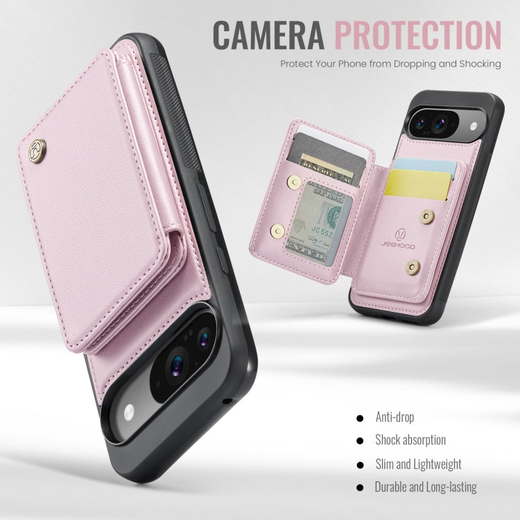 For Google Pixel 9 / 9 Pro JEEHOOD J05 Business Magnetic Style RFID Leather Phone Case(Pink)
