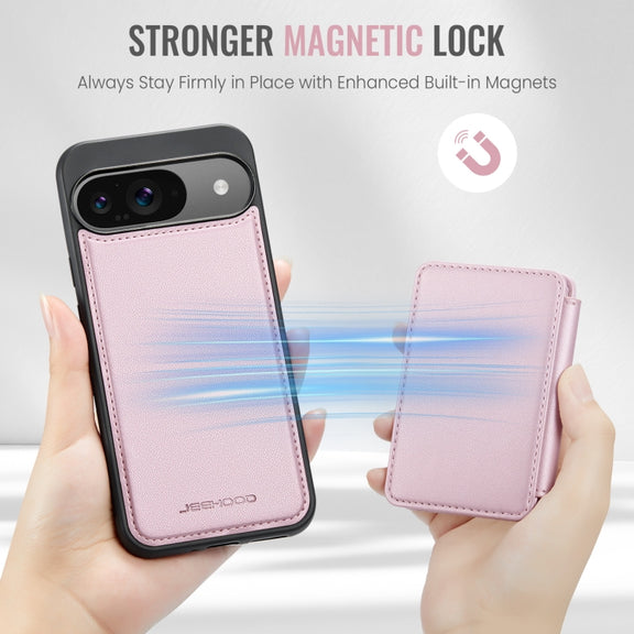 For Google Pixel 9 / 9 Pro JEEHOOD J05 Business Magnetic Style RFID Leather Phone Case(Pink)
