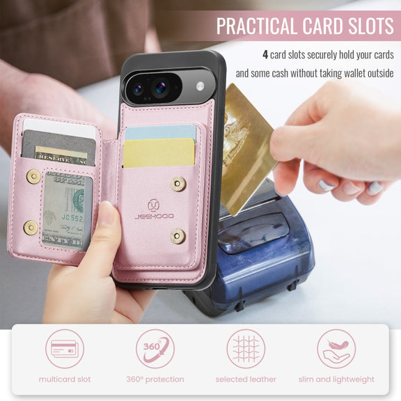 For Google Pixel 9 / 9 Pro JEEHOOD J05 Business Magnetic Style RFID Leather Phone Case(Pink)