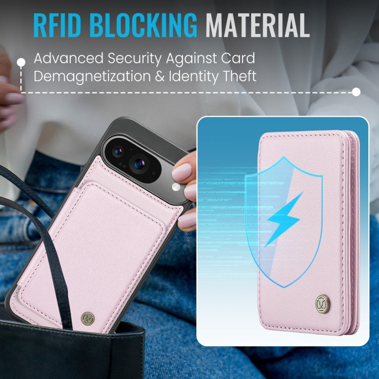 For Google Pixel 9 / 9 Pro JEEHOOD J05 Business Magnetic Style RFID Leather Phone Case(Pink)