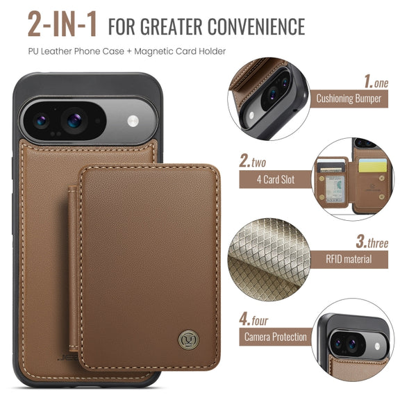For Google Pixel 9 / 9 Pro JEEHOOD J05 Business Magnetic Style RFID Leather Phone Case(Brown)