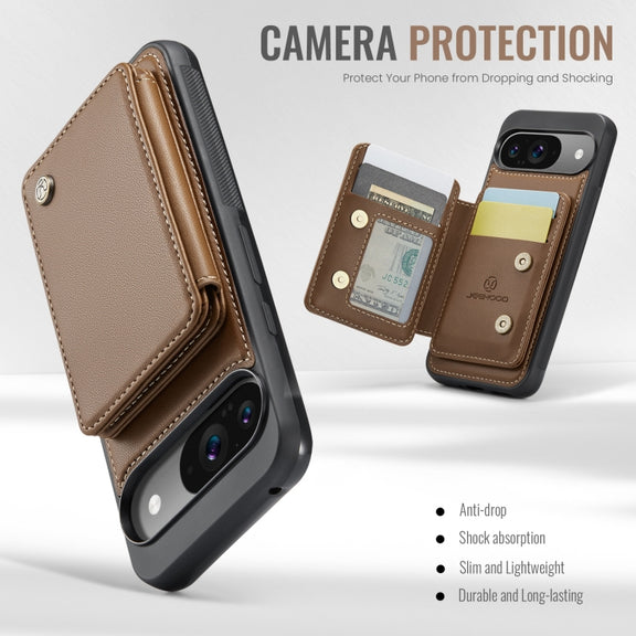 For Google Pixel 9 / 9 Pro JEEHOOD J05 Business Magnetic Style RFID Leather Phone Case(Brown)
