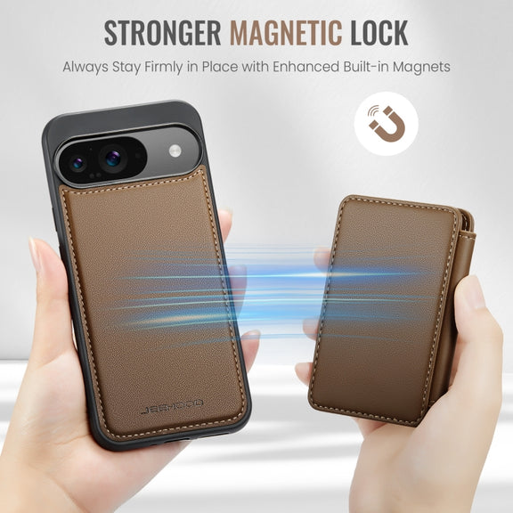 For Google Pixel 9 / 9 Pro JEEHOOD J05 Business Magnetic Style RFID Leather Phone Case(Brown)