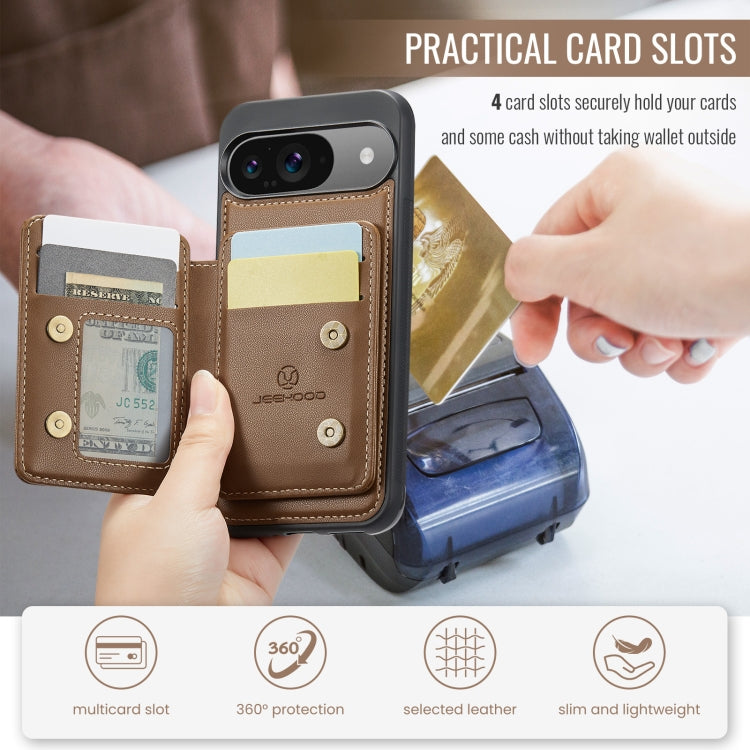 For Google Pixel 9 / 9 Pro JEEHOOD J05 Business Magnetic Style RFID Leather Phone Case(Brown)