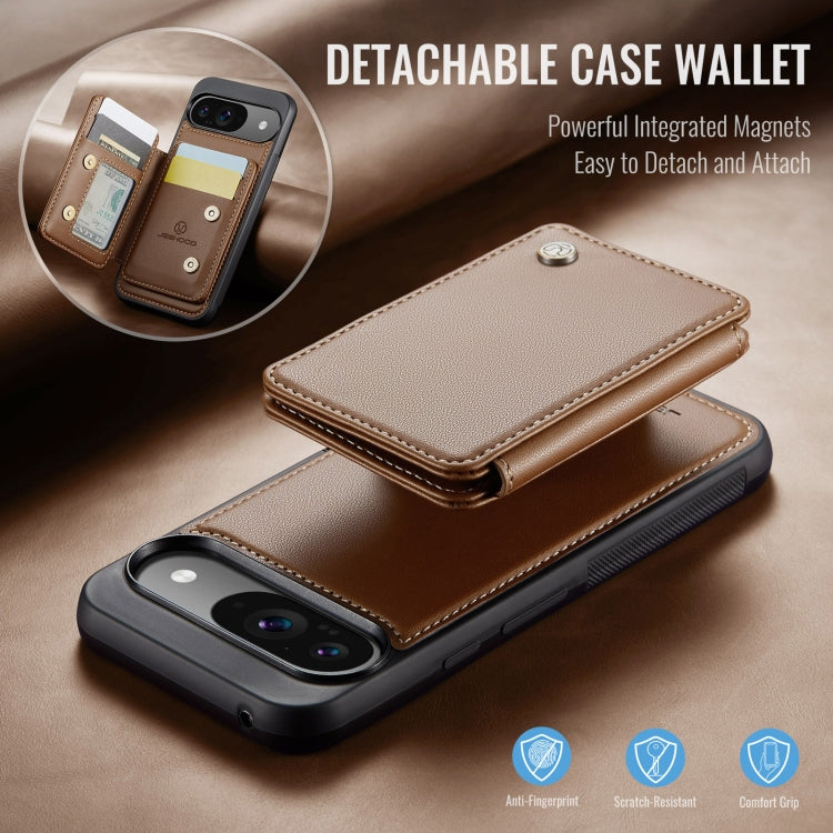 For Google Pixel 9 / 9 Pro JEEHOOD J05 Business Magnetic Style RFID Leather Phone Case(Brown)