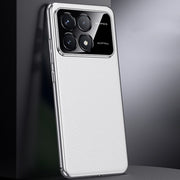 For Redmi K70 / K70 Pro First Layer Cowhide Leather Electroplated PC Phone Case(White)