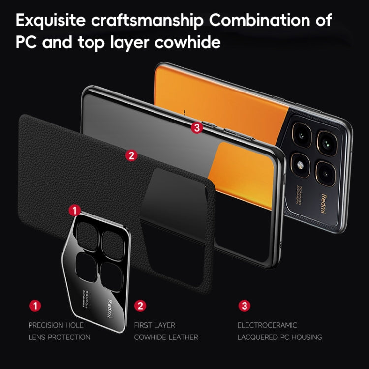 For Redmi K70 / K70 Pro First Layer Cowhide Leather Electroplated PC Phone Case(Orange)
