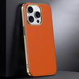 For iPhone 16 Pro First Layer Cowhide Leather Electroplated PC Phone Case(Orange) - iPhone 16 Pro Cases by PMC TechLife | Online Shopping South Africa | PMC TechLife | Buy Now Pay Later Mobicred