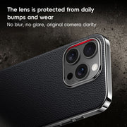 For iPhone 16 Pro First Layer Cowhide Leather Electroplated PC Phone Case(Orange)