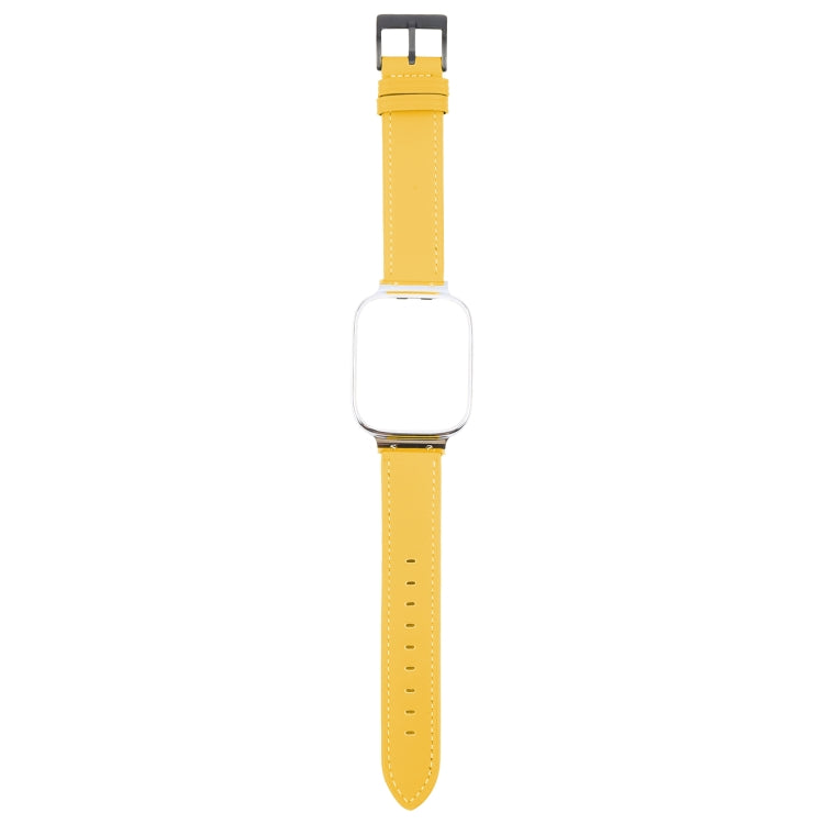 For Redmi Watch 3 Lite Metal Frame Integrated Leather Watch Band(Yellow)
