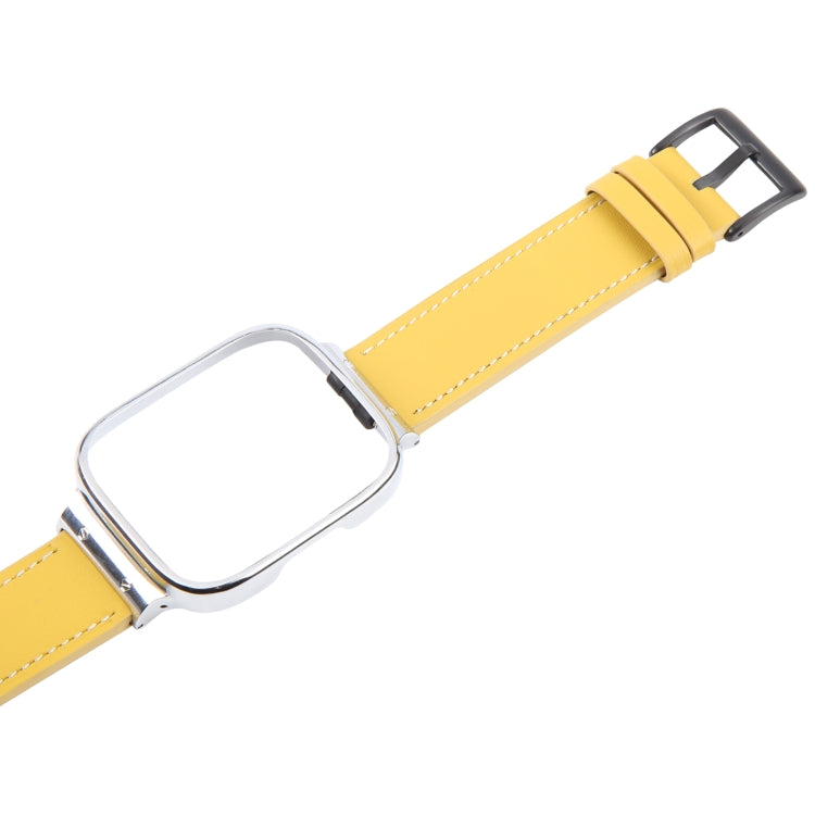 For Redmi Watch 3 Lite Metal Frame Integrated Leather Watch Band(Yellow)