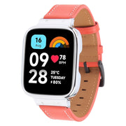 For Redmi Watch 3 Lite Metal Frame Integrated Leather Watch Band(Red)