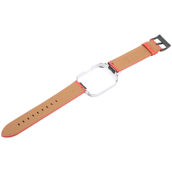 For Redmi Watch 3 Lite Metal Frame Integrated Leather Watch Band(Red)