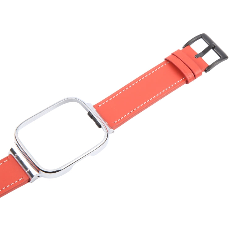 For Redmi Watch 3 Lite Metal Frame Integrated Leather Watch Band(Red)