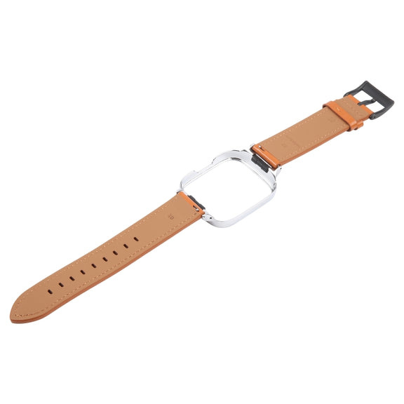 For Redmi Watch 3 Lite Metal Frame Integrated Leather Watch Band(Brown)