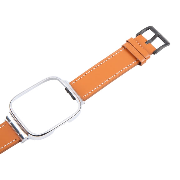 For Redmi Watch 3 Lite Metal Frame Integrated Leather Watch Band(Brown)
