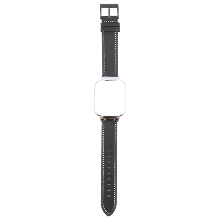 For Redmi Watch 3 Lite Metal Frame Integrated Leather Watch Band(Black)