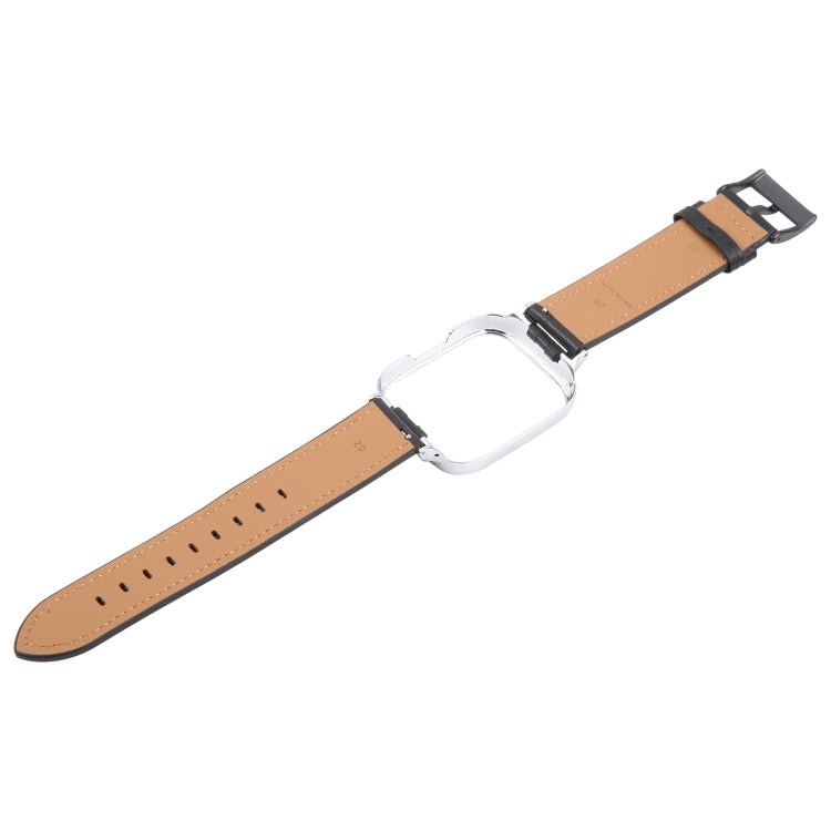 For Redmi Watch 3 Lite Metal Frame Integrated Leather Watch Band(Black)