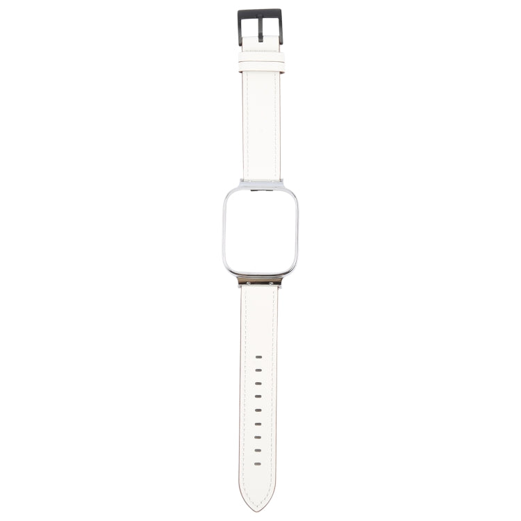 For Redmi Watch 3 Lite Metal Frame Integrated Leather Watch Band(White)