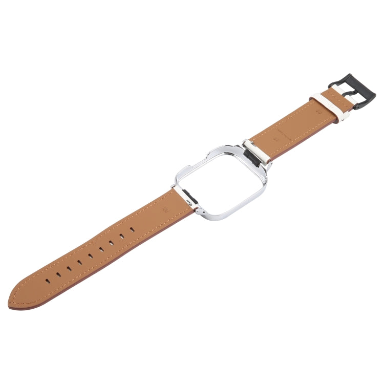 For Redmi Watch 3 Lite Metal Frame Integrated Leather Watch Band(White)