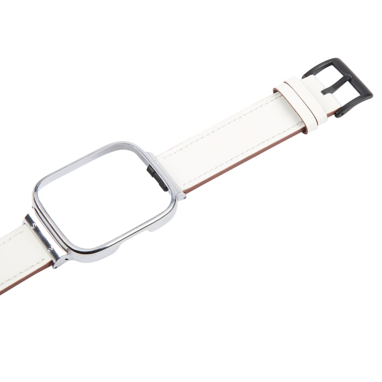 For Redmi Watch 3 Lite Metal Frame Integrated Leather Watch Band(White)