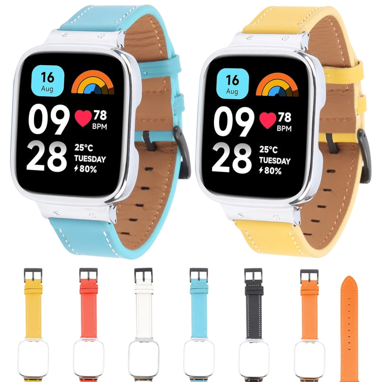 For Redmi Watch 3 Lite Metal Frame Integrated Leather Watch Band(Yellow)