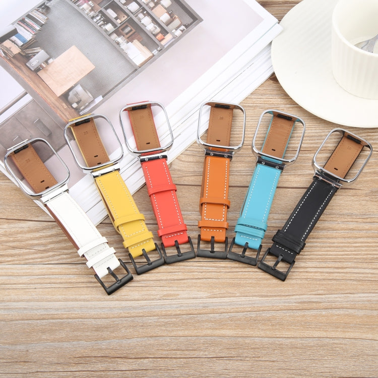 For Redmi Watch 3 Lite Metal Frame Integrated Leather Watch Band(Yellow)