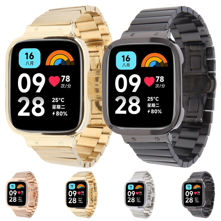 For Redmi Watch 3 Lite Frame Integrated One-bead Stainless Steel Watch Band(Black)