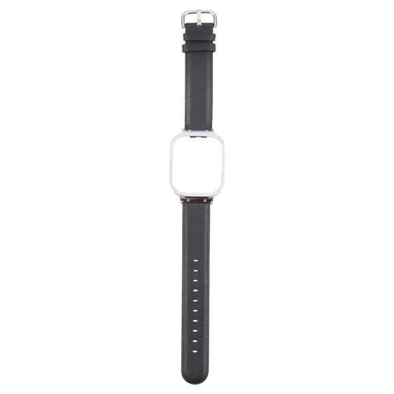 For Redmi Watch 3 Lite Metal Frame Integrated Genuine Leather Watch Band(Black)
