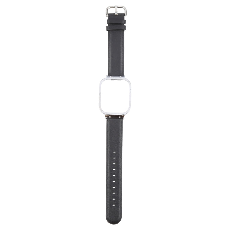 For Redmi Watch 3 Lite Metal Frame Integrated Genuine Leather Watch Band(Black)