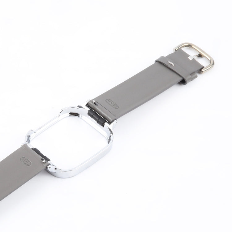 For Redmi Watch 3 Lite Metal Frame Integrated Genuine Leather Watch Band(Grey)