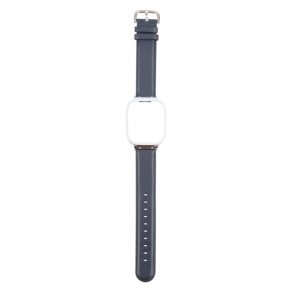 For Redmi Watch 3 Lite Metal Frame Integrated Genuine Leather Watch Band(Dark Blue)