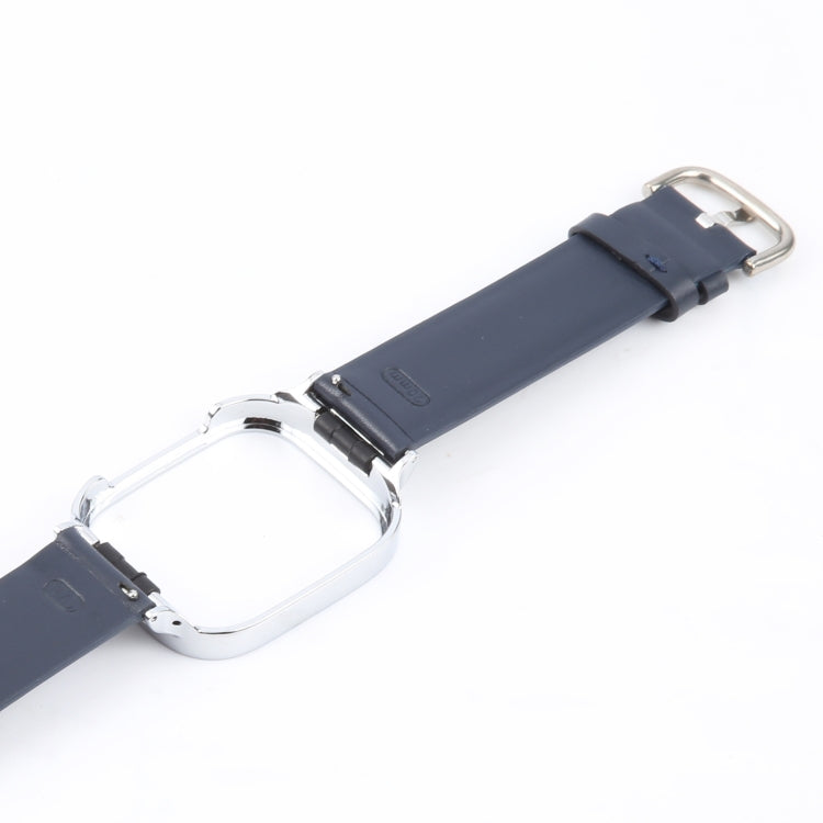 For Redmi Watch 3 Lite Metal Frame Integrated Genuine Leather Watch Band(Dark Blue)