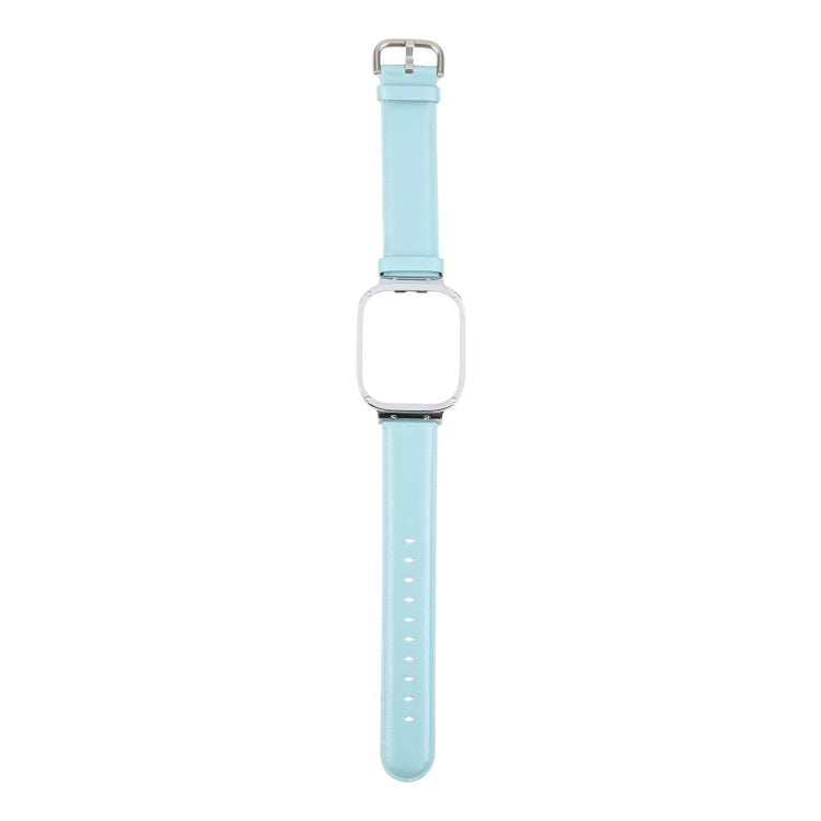 For Redmi Watch 3 Lite Metal Frame Integrated Genuine Leather Watch Band(Sky Blue)