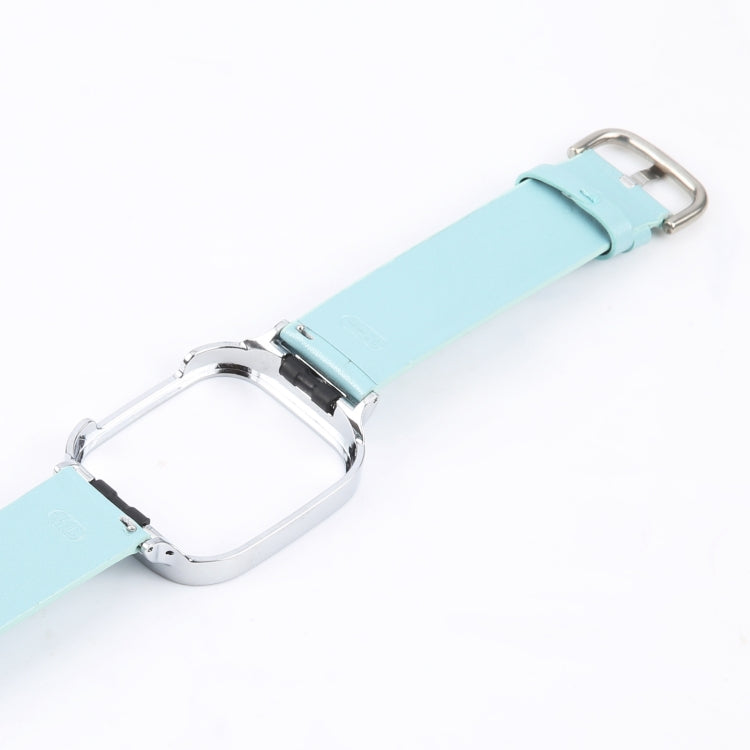For Redmi Watch 3 Lite Metal Frame Integrated Genuine Leather Watch Band(Sky Blue)