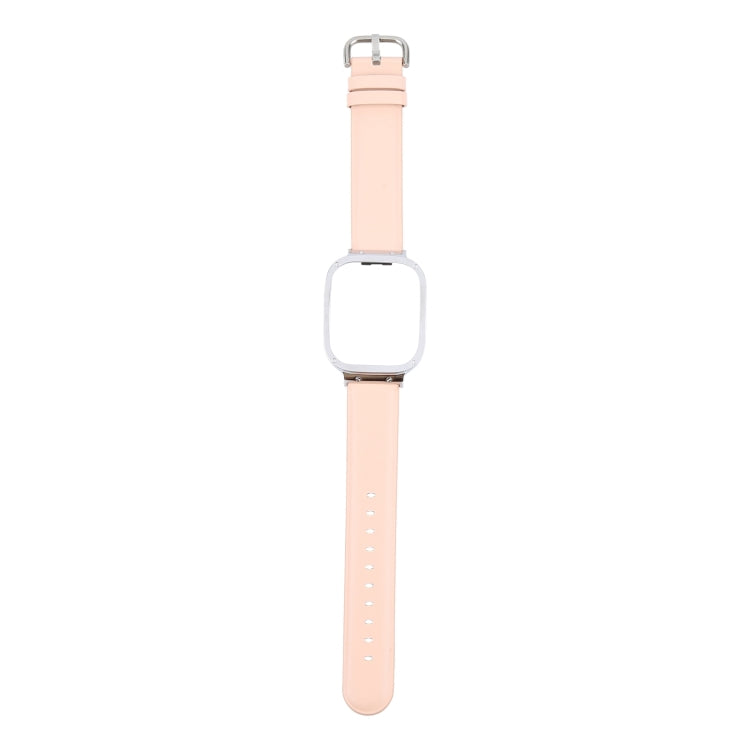 For Redmi Watch 3 Lite Metal Frame Integrated Genuine Leather Watch Band(Pink)