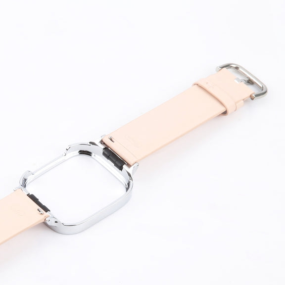 For Redmi Watch 3 Lite Metal Frame Integrated Genuine Leather Watch Band(Pink)